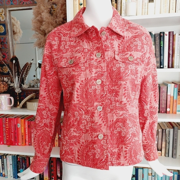 J BEE FLORAL PAISLEY BURNT ORANGE TRUCKER SHIRT JACKET SHACKET P3398 - Picture 1 of 11